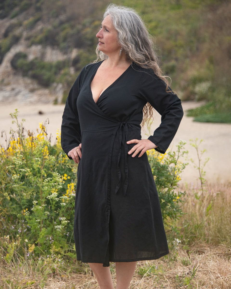 Long Sleeve Kurta Wrap Dress