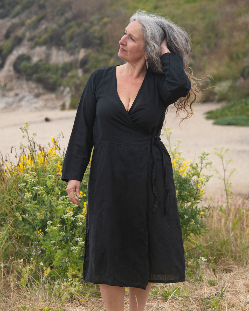 Long Sleeve Kurta Wrap Dress