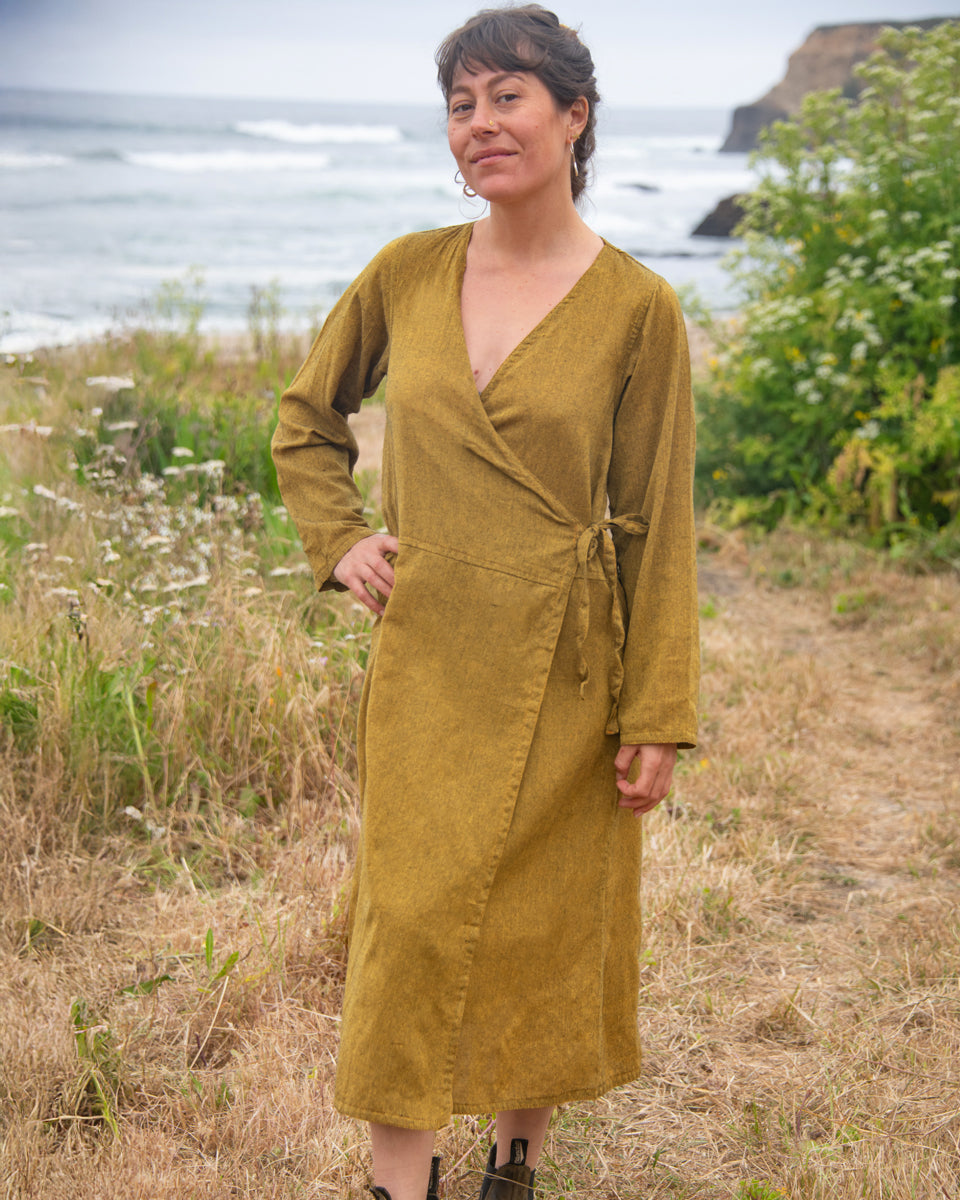 Long Sleeve Kurta Wrap Dress