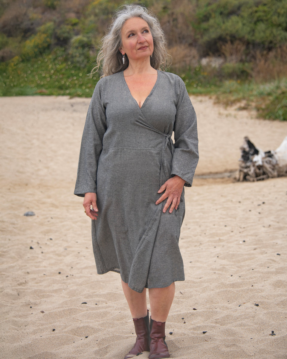 Long Sleeve Kurta Wrap Dress