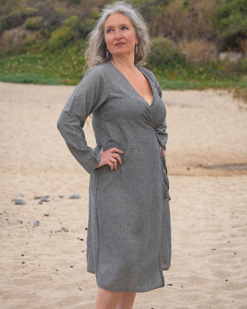 Long Sleeve Kurta Wrap Dress