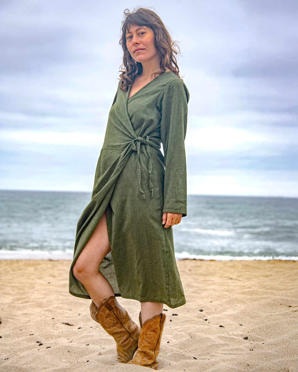 Long Sleeve Kurta Wrap Dress