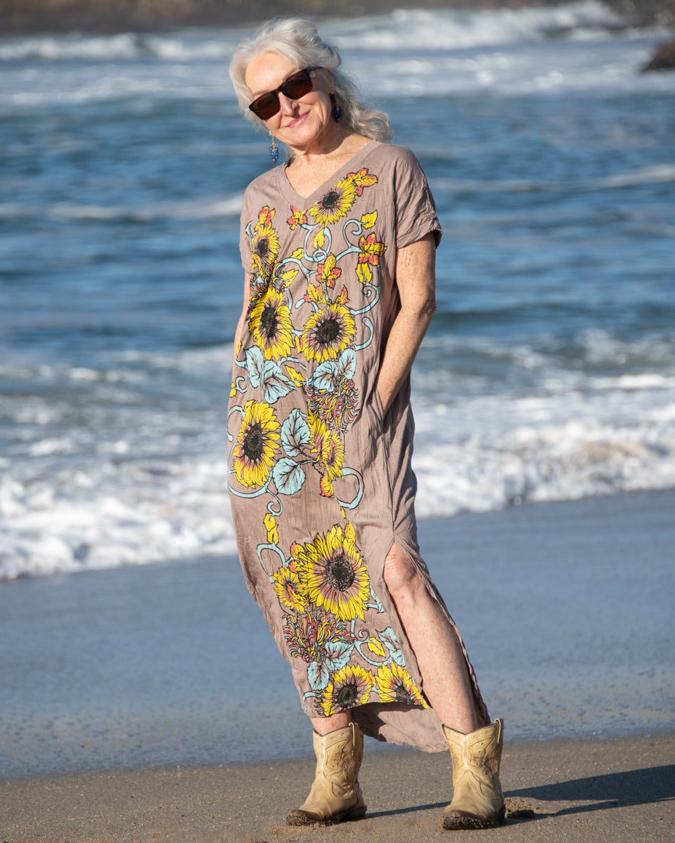 sunflower beach dress ANALISA Womens Sunflower Summer Dress