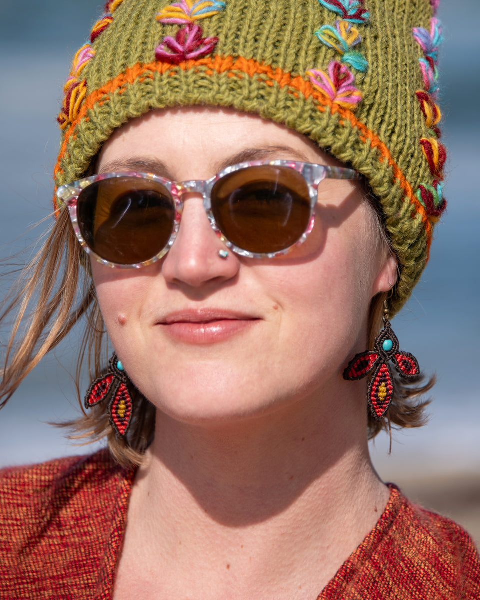 Triple Leaf Macrame Earring