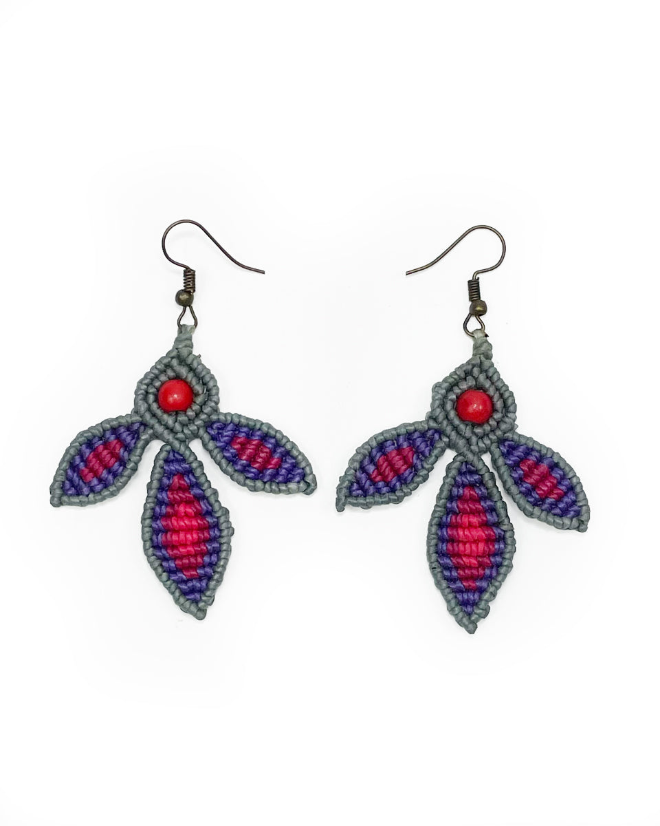 Triple Leaf Macrame Earring