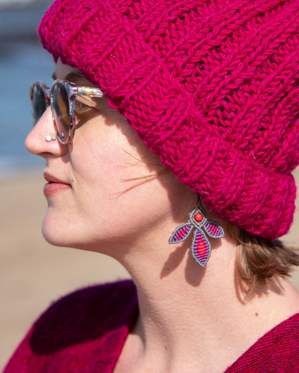 Triple Leaf Macrame Earring