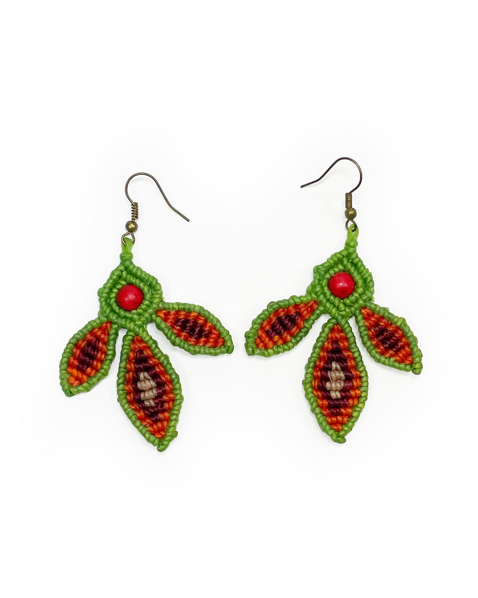 Triple Leaf Macrame Earring