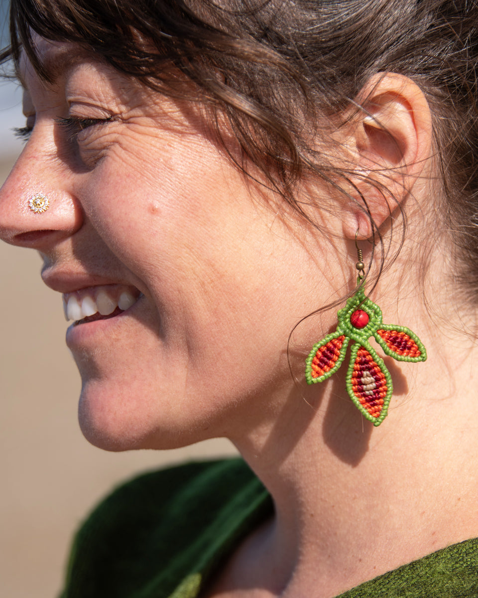 Triple Leaf Macrame Earring