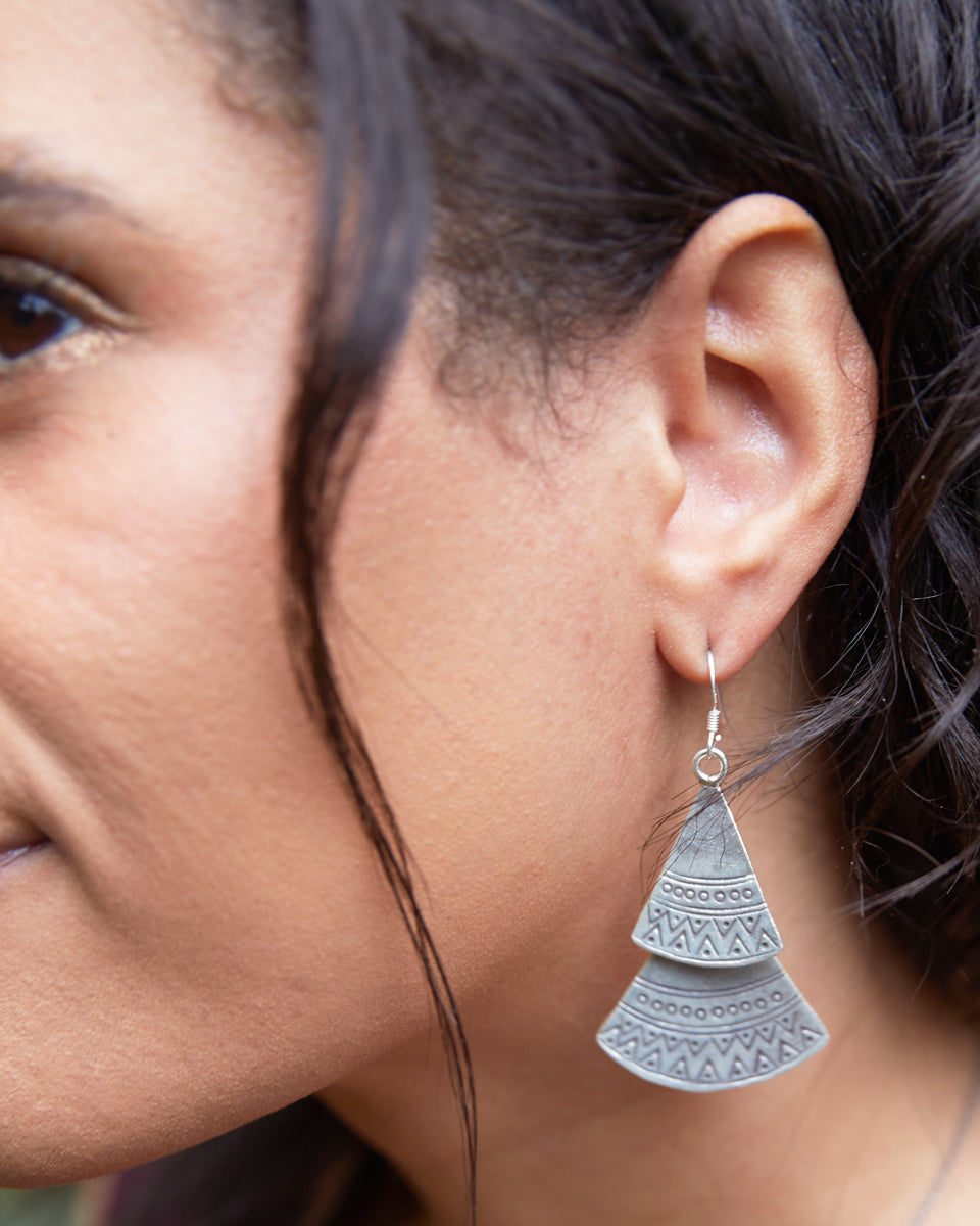 Carved Triangle Tribal Earrings