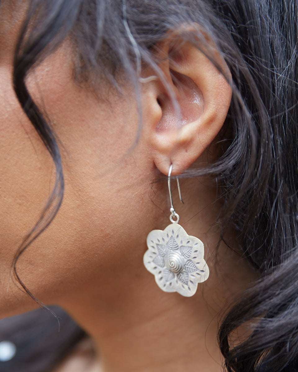 Carved Flower Tribal Earring