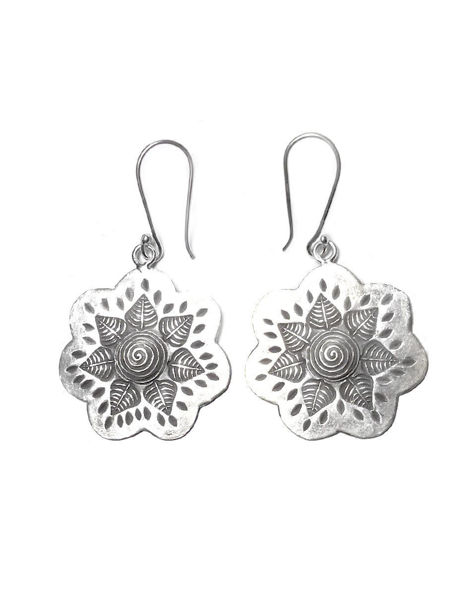 Carved Flower Tribal Earring