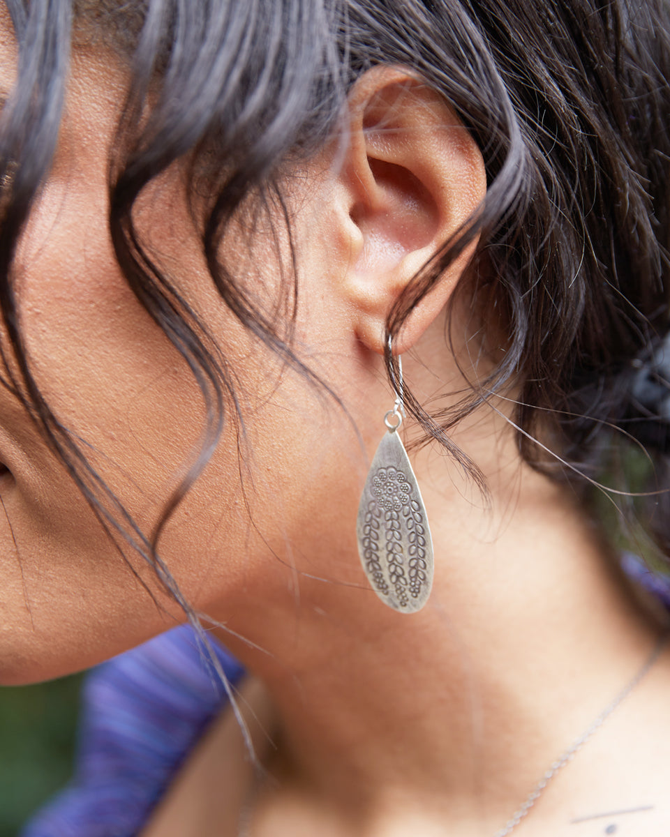 Floral Tear Shape Tribal Earring