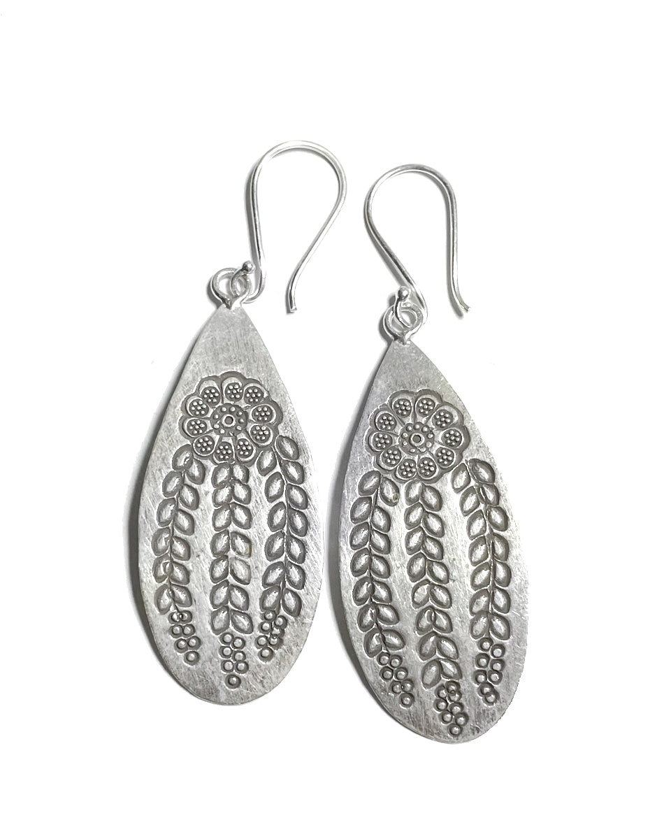 Floral Tear Shape Tribal Earring