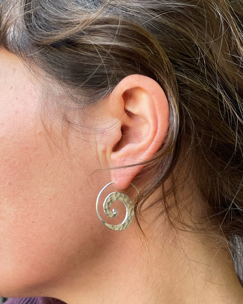 Hammered Open Spiral Earring