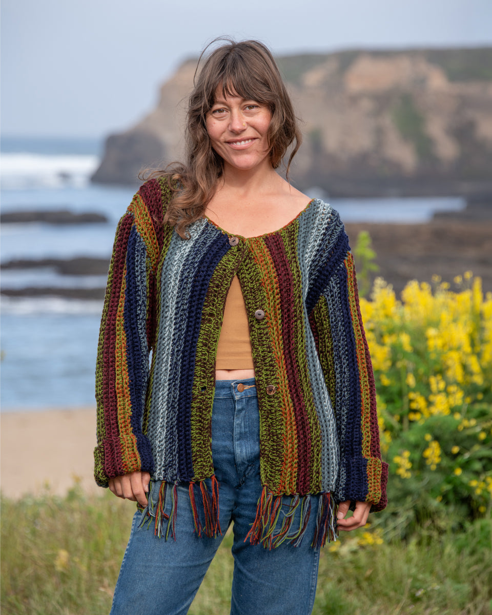 Striped Fringe Cardigan