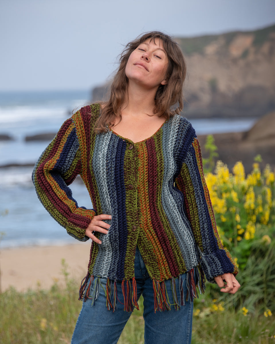 Striped Fringe Cardigan