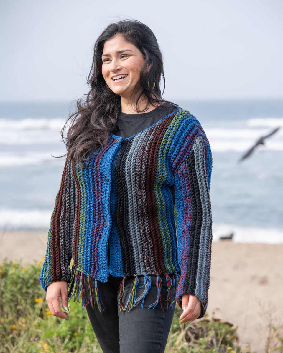 Striped Fringe Cardigan