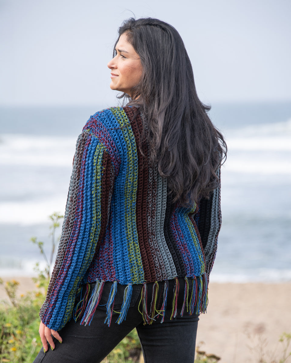Striped Fringe Cardigan