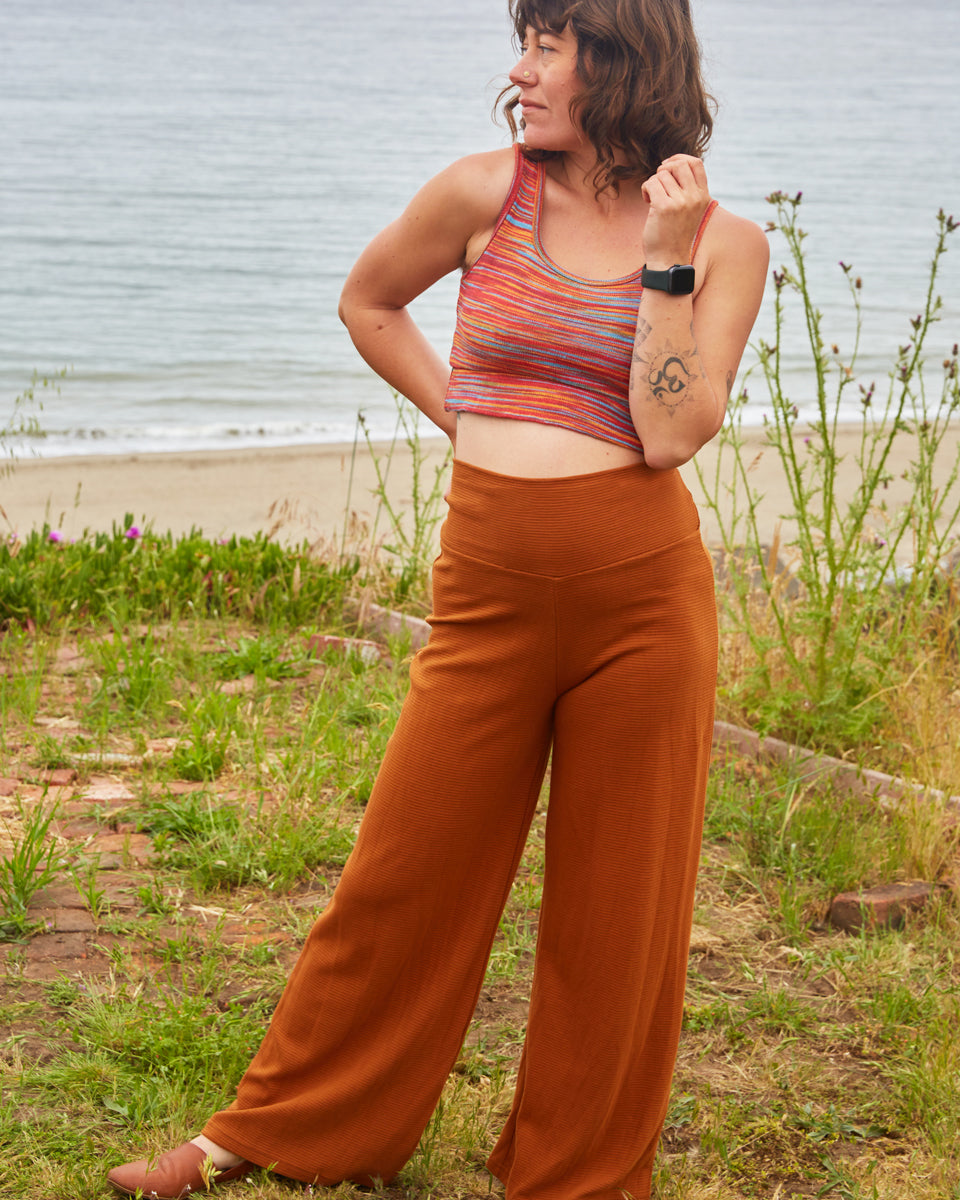 Organic Ribbed Cotton Wide Leg Pants