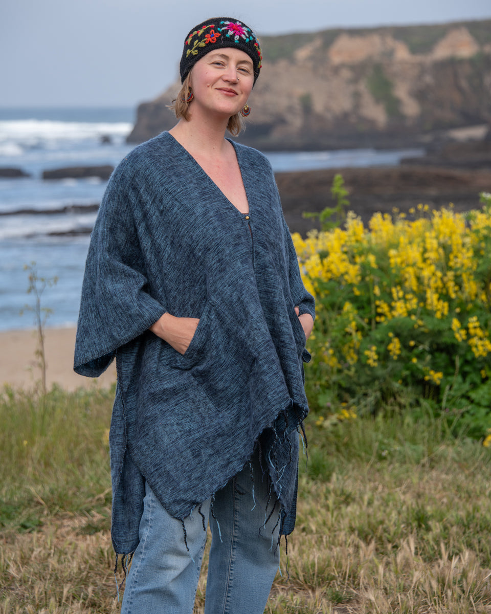 Brushed Woven Ruana in Denim