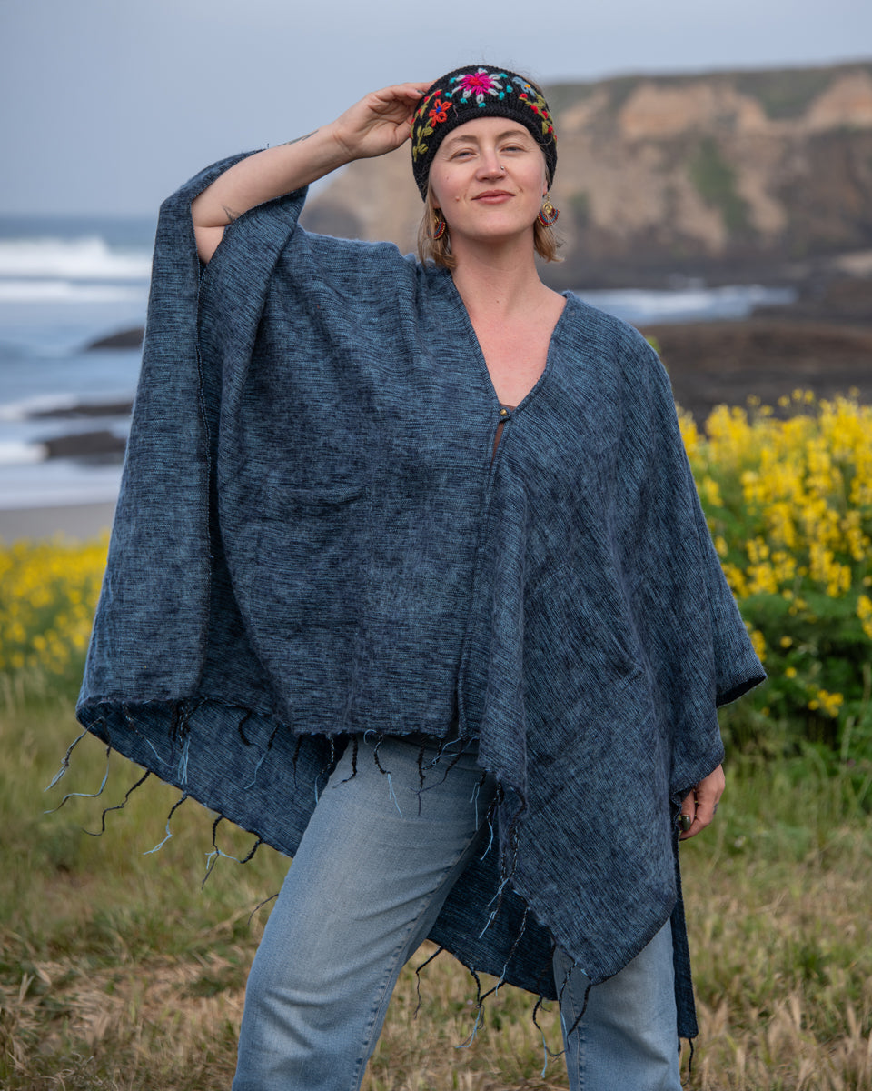 Brushed Woven Ruana in Denim