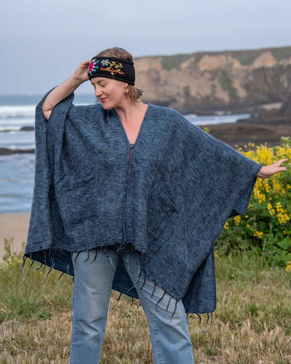 Brushed Woven Ruana in Denim