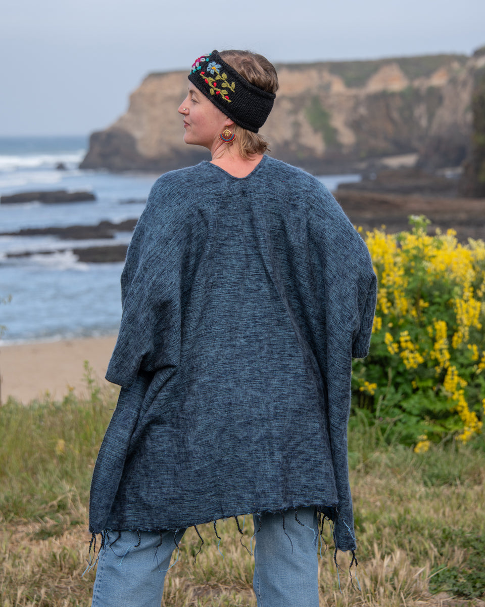 Brushed Woven Ruana in Denim