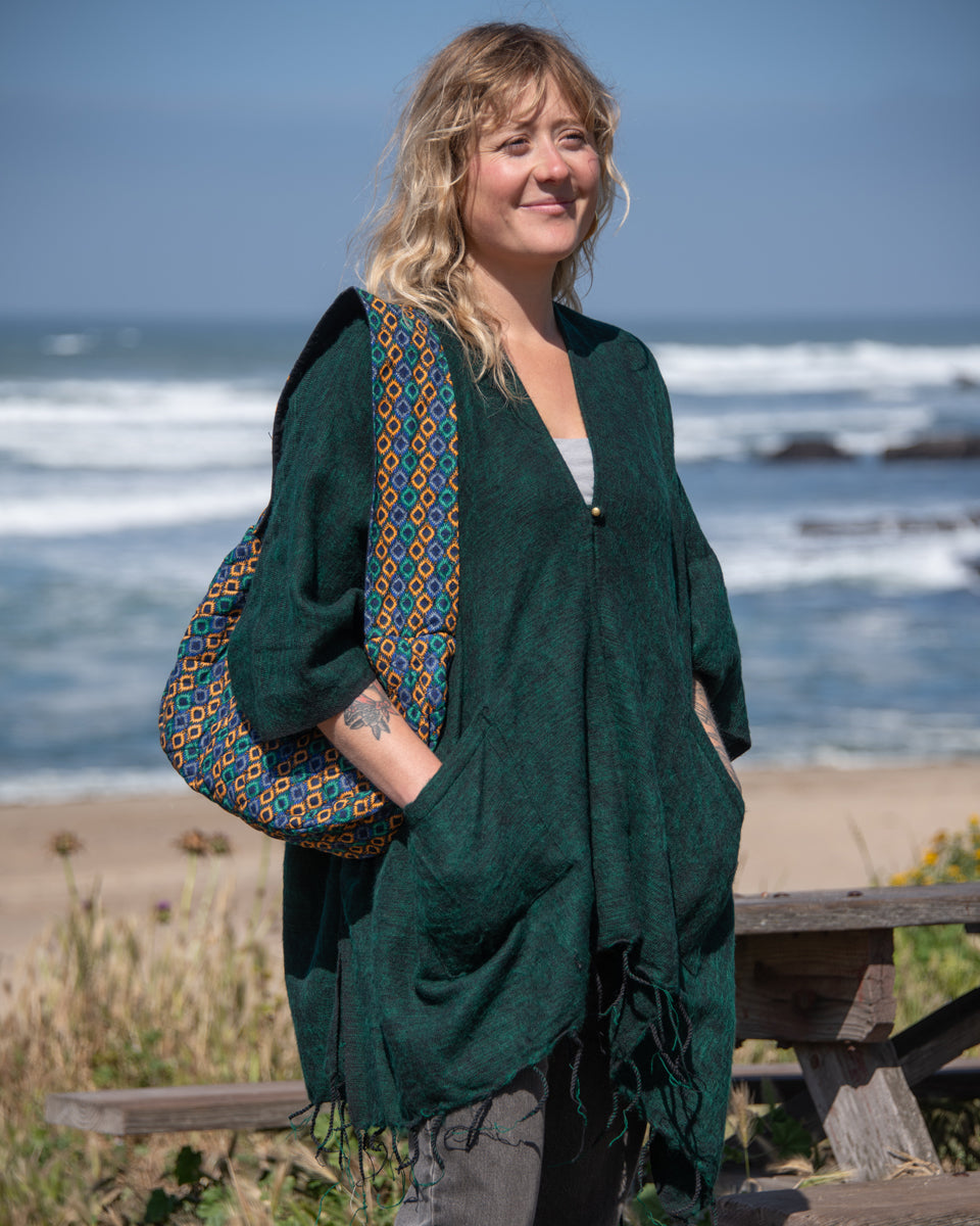 Brushed Woven Ruana in Forest Green