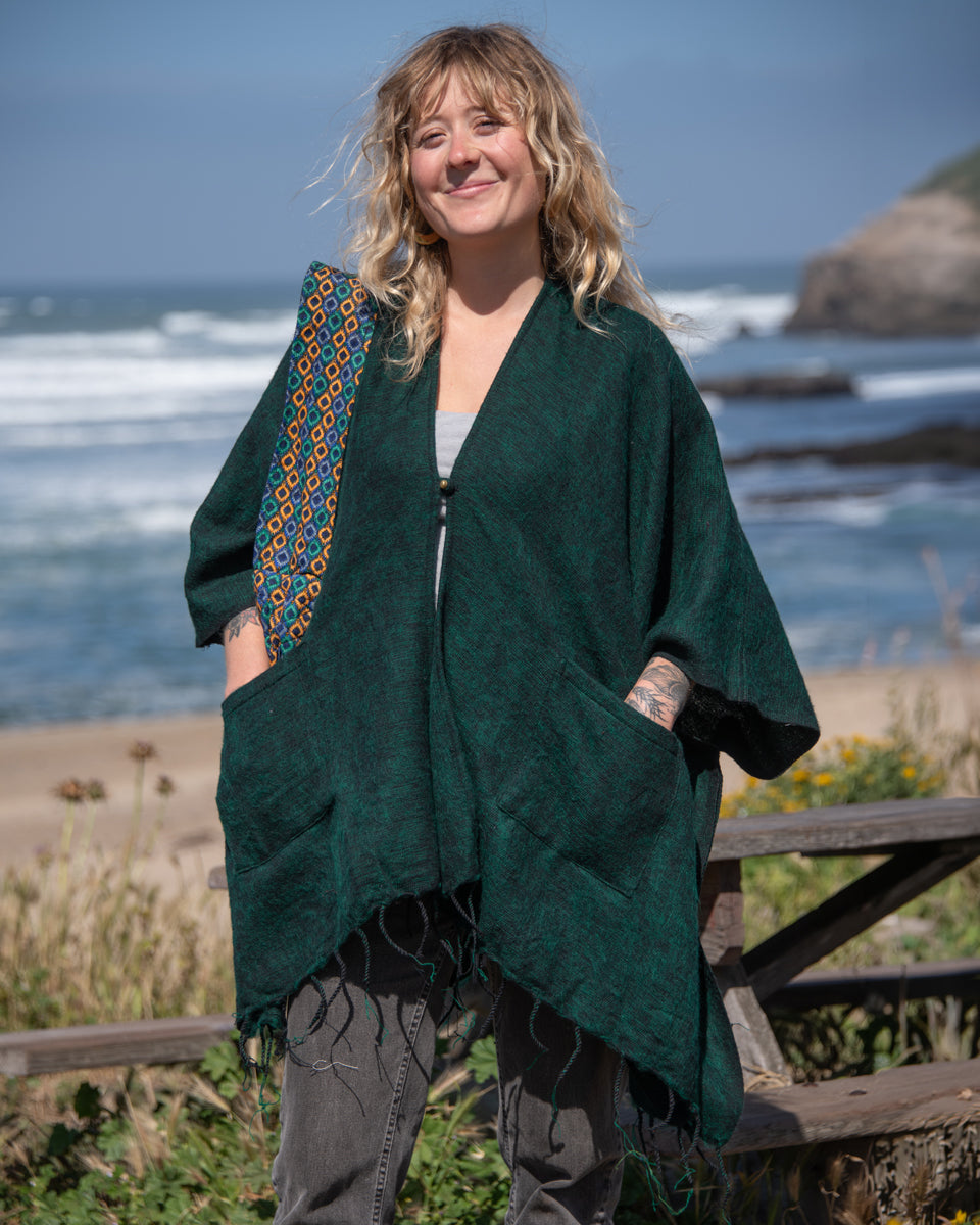 Brushed Woven Ruana in Forest Green