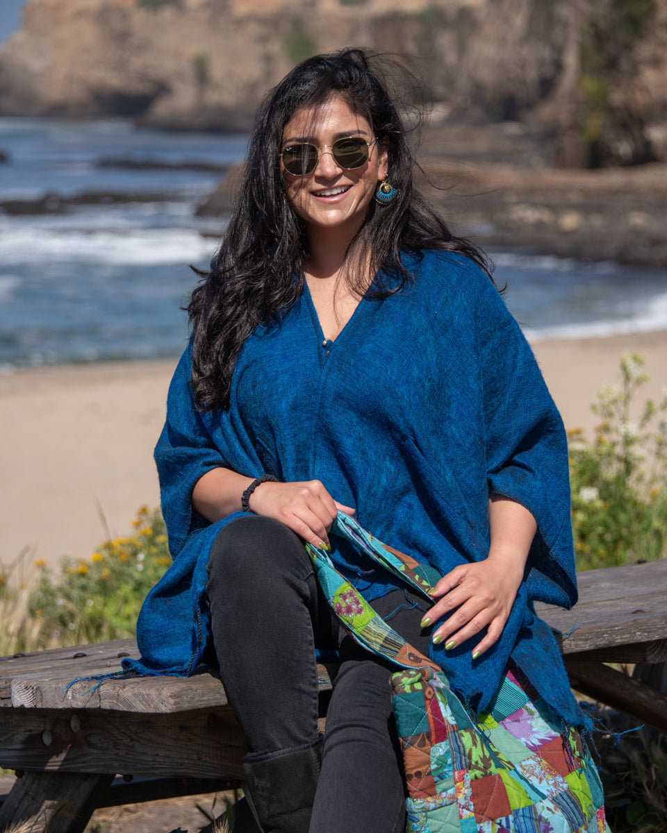 Brushed Woven Ruana in Peacock