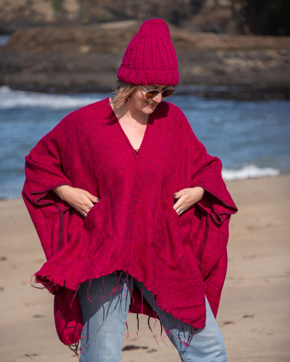 Brushed Woven Ruana in Raspberry