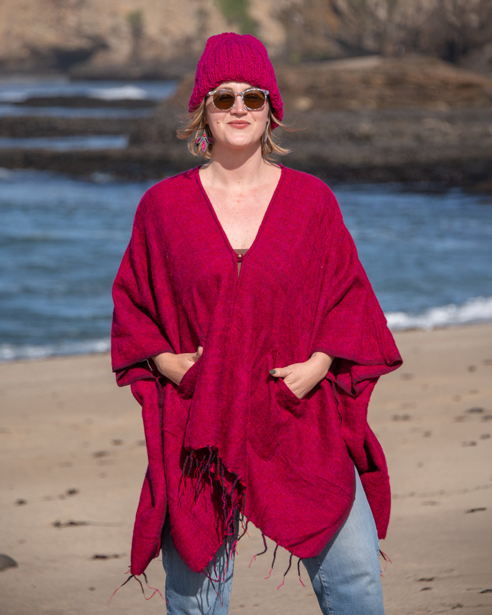 Brushed Woven Ruana in Raspberry