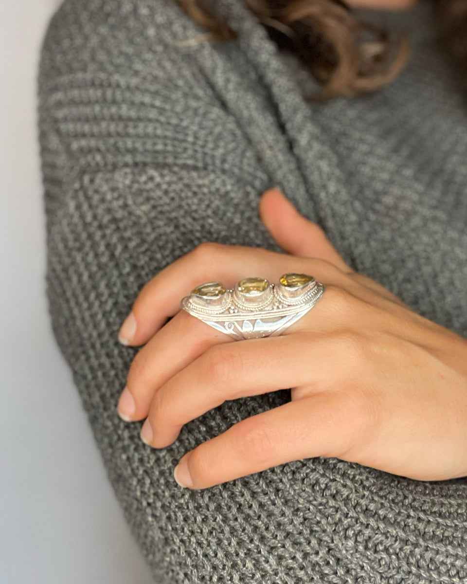 Large Triple Stone Jali Ring