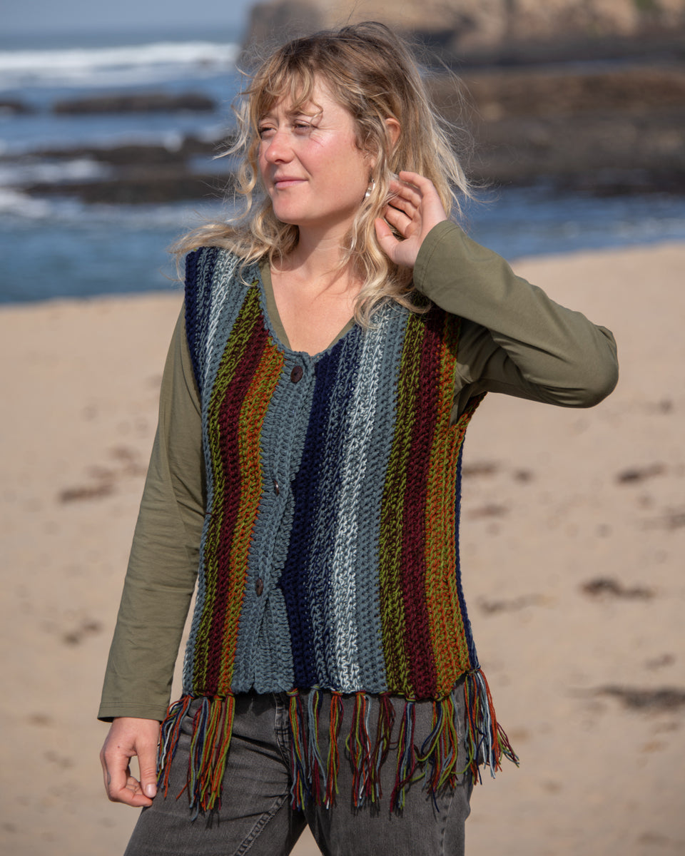 トップス Eaphi FRINGE KNIT VEST Striped Fringe Vest