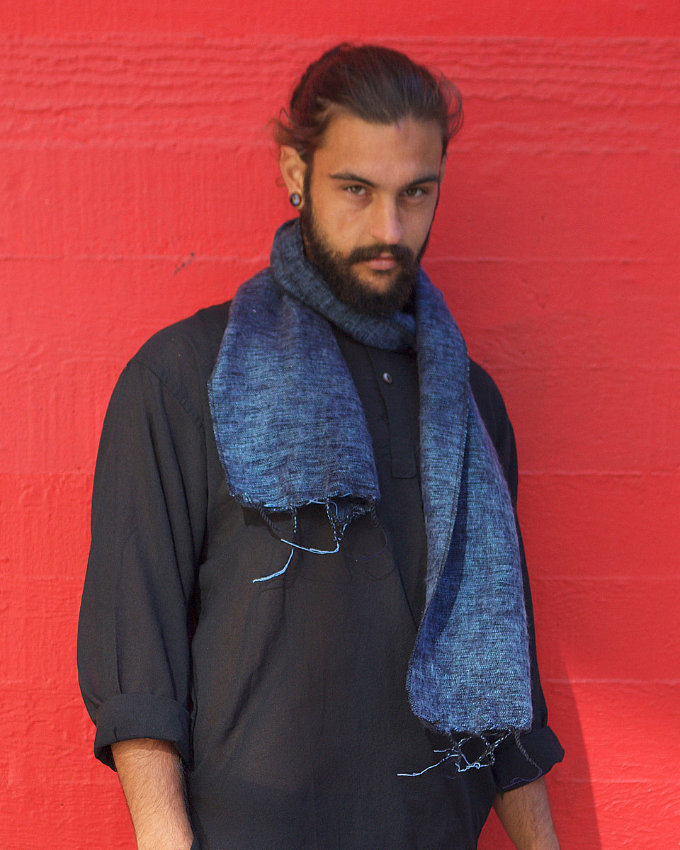 Brushed Woven Scarf in Denim