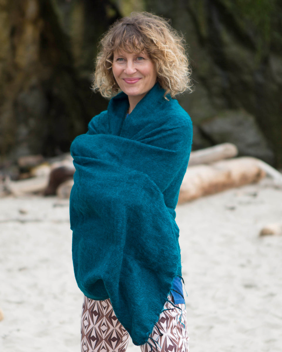 Brushed Woven Shawl in Ocean Green