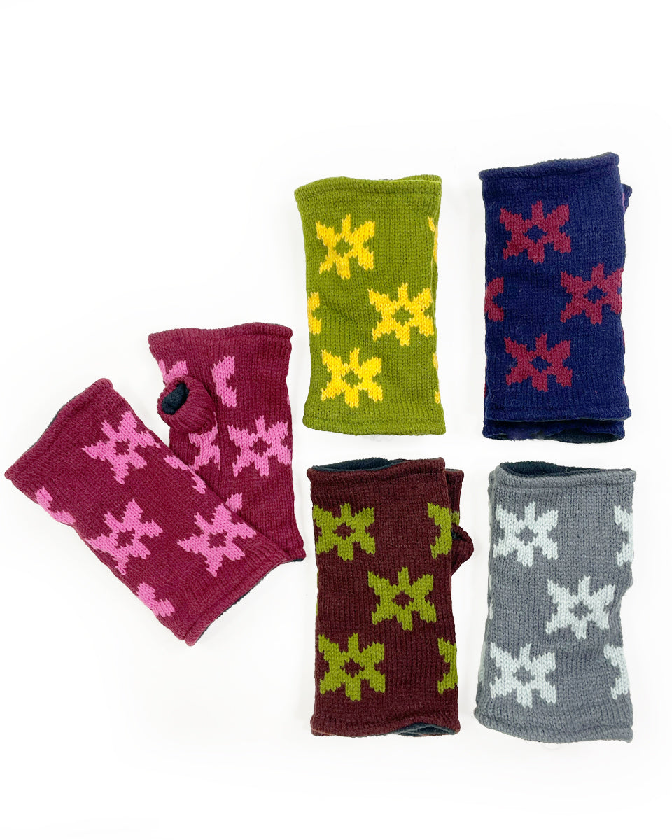 Retro Flower Fingerless Gloves