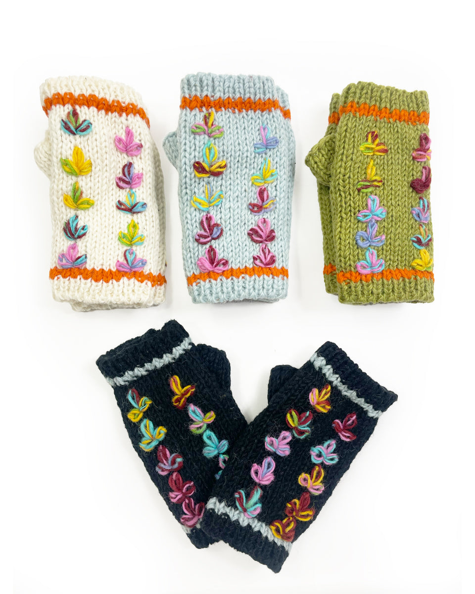Multi-Color Flower Fingerless Gloves