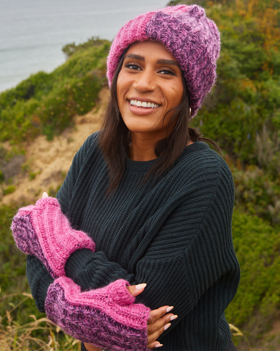 Women's Crochet Wool Fingerless Gloves for Winter, Nepalese Glove Black