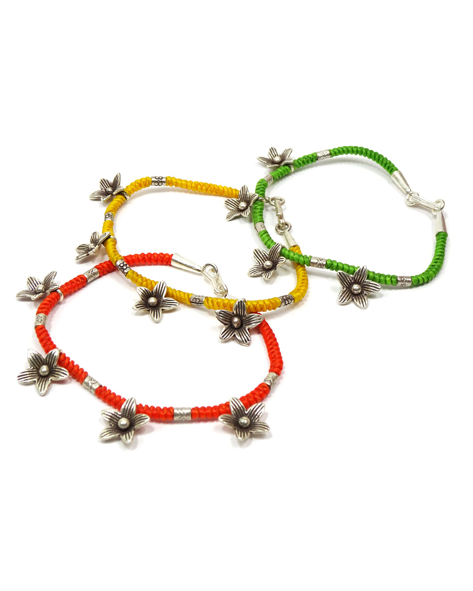 Waxed Cotton Flower Bracelet