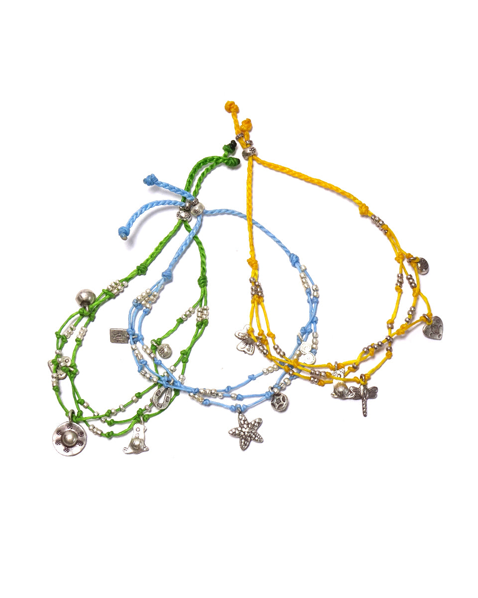 Waxed Cotton Charm Bracelet