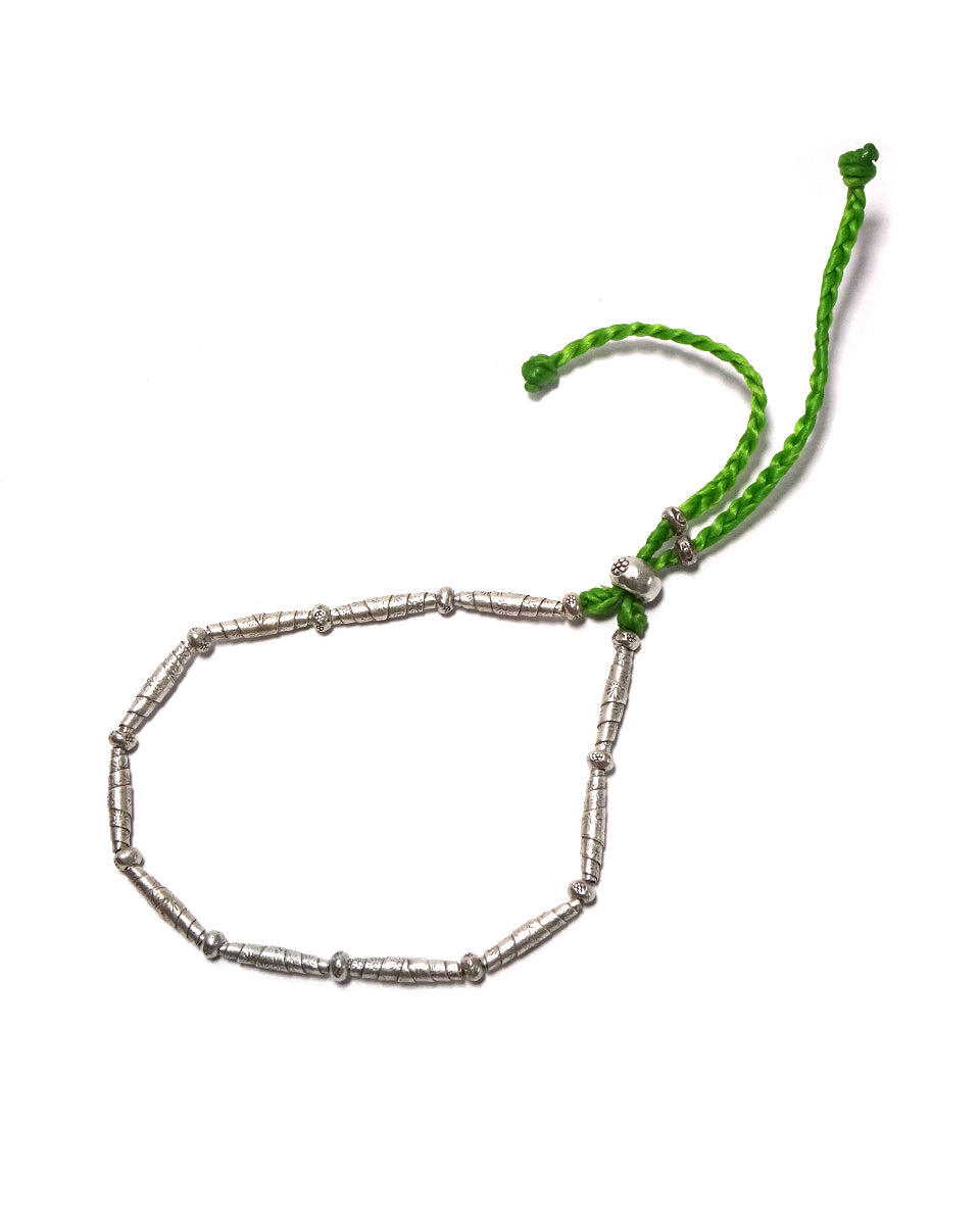 Silver Beaded Waxed Cotton Bracelet