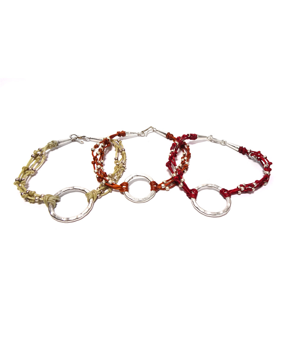Waxed Cotton Bracelet with Silver Ring