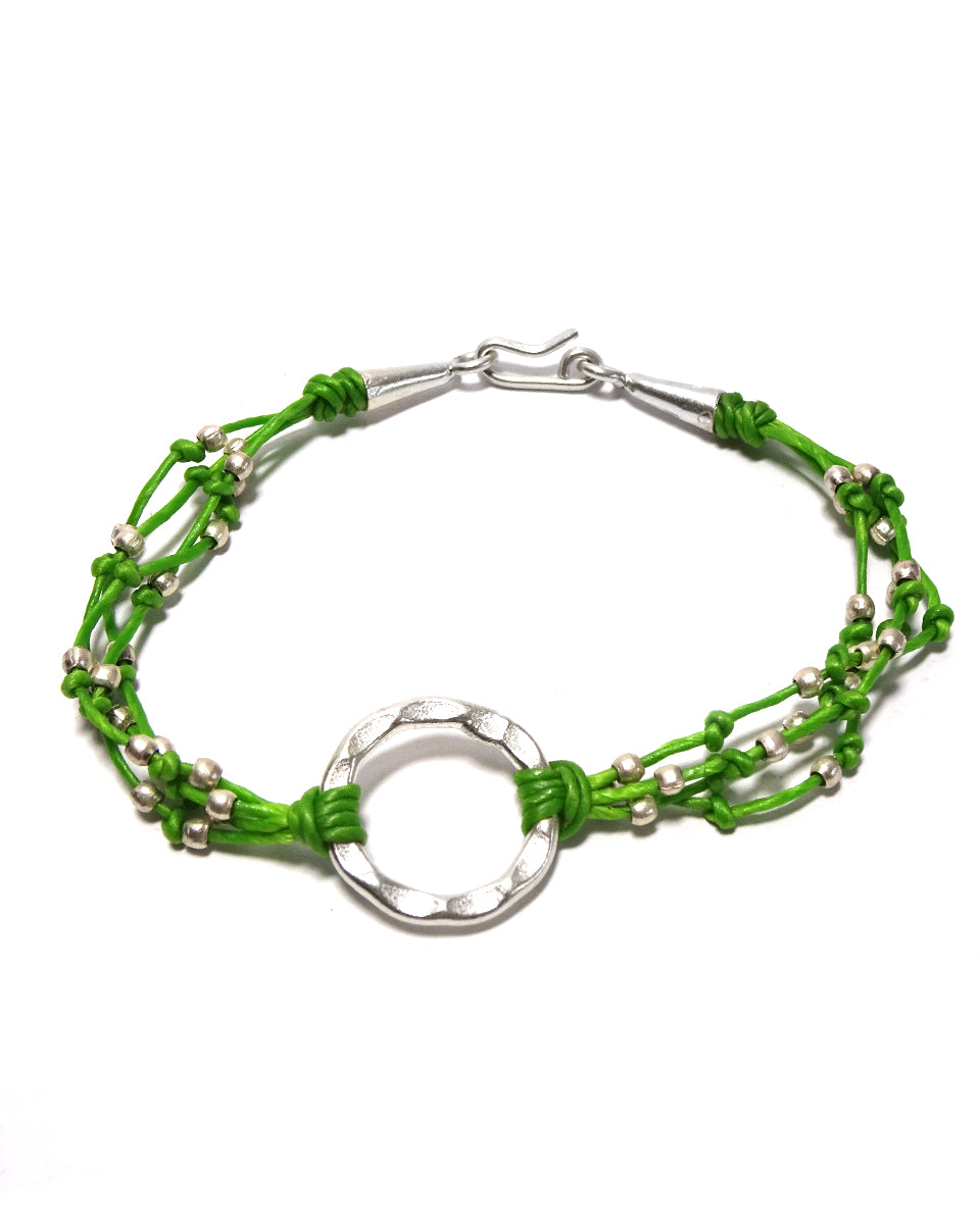 Waxed Cotton Bracelet with Silver Ring
