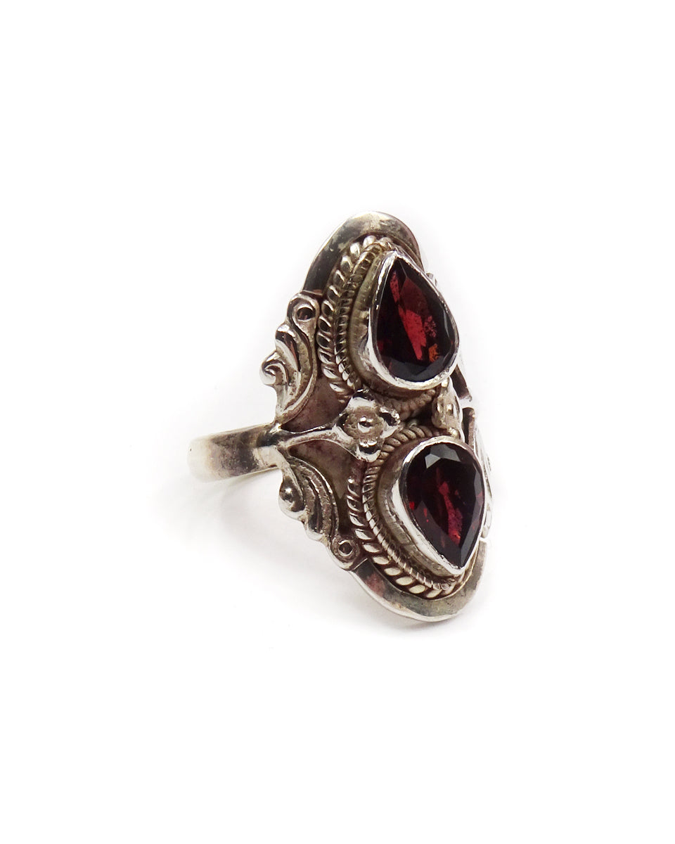 Double Stone Ring with Floral Bezel