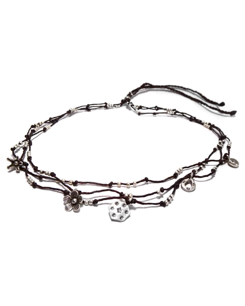 Waxed Cotton Necklace with Charms