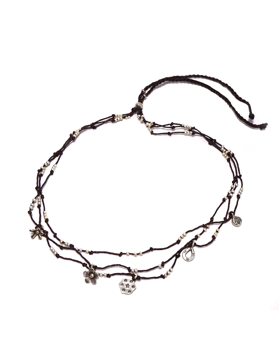 Waxed Cotton Necklace with Charms