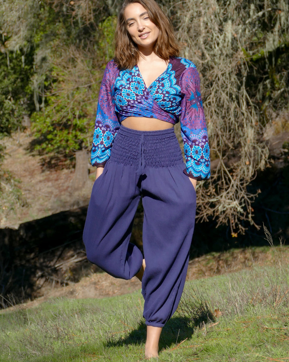 Smocked Waist Harem Pants