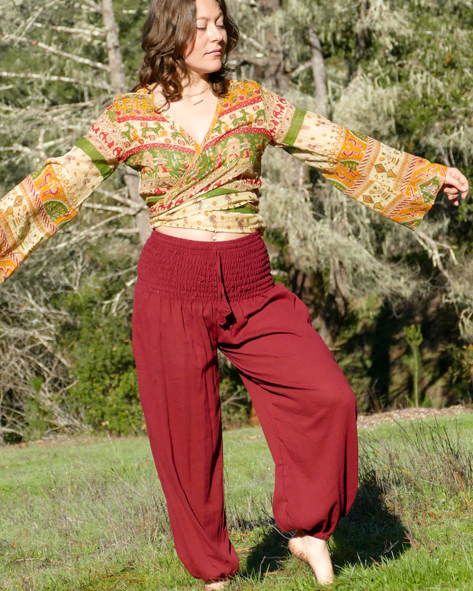 Smocked Waist Harem Pants