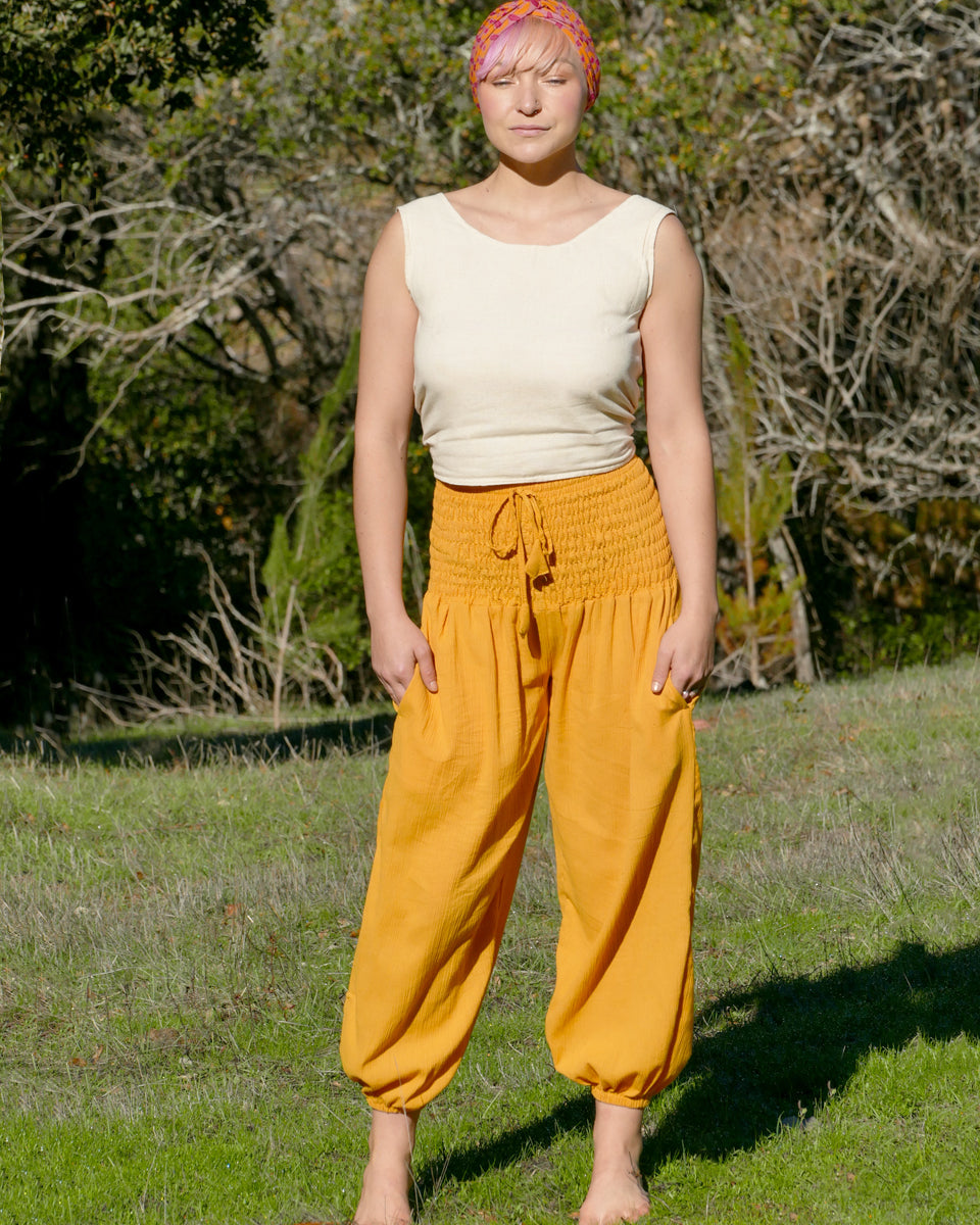 Smocked Waist Harem Pants